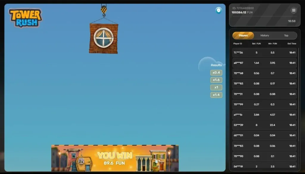 Tower Rush casino bonus features activation screen with multiplier options